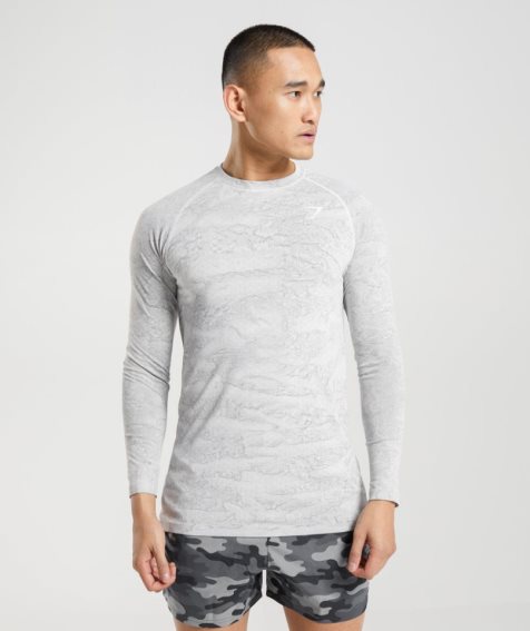 Men's Gymshark Geo Seamless Long Sleeve T-Shirts Light Grey | NZ 5SPEIW